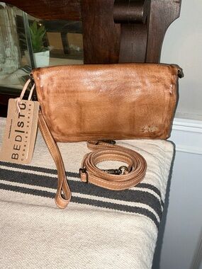NWT Bed Stu Leather Cadence Wallet Wristlet Crossbody Bag Tan Rustic MSRP $175